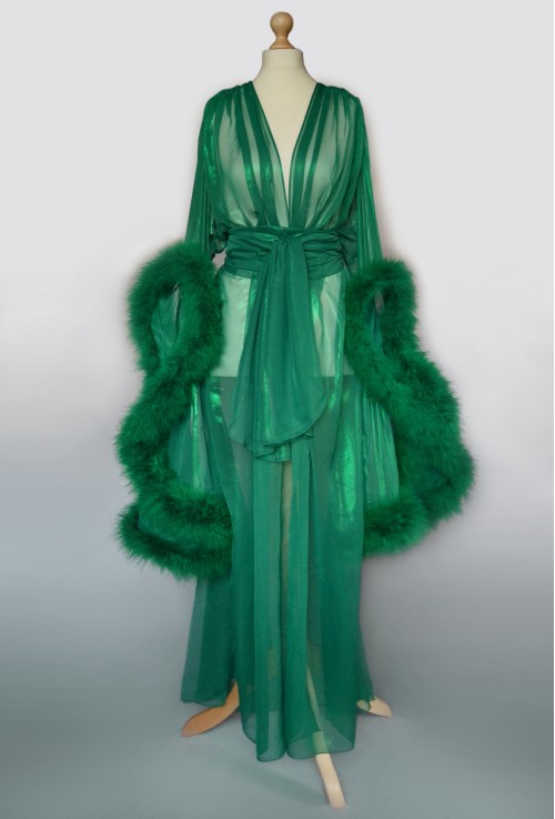 GREEN FEATHER TRANSPARENT BOUDOIR ROBE FROM QUALITY CHIFFON