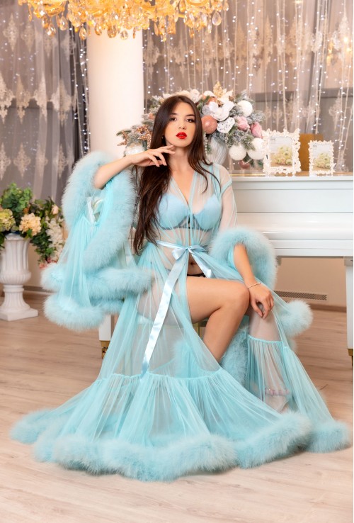 LIGHT BLUE MARABOU FEATHER DRESSING GOWN. The best Valentine's Day Gift idea for women.
