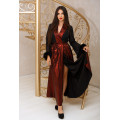 SEXY METALLIC RED LONG DRESSING GOWN WITH FEATHERS FOR WOMEN