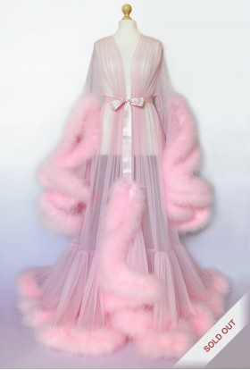BEAUTIFUL PINK MARABOU FEATHER DRESSING GOWN FOR WOMEN. The best Valentine's Day Gift idea for women.