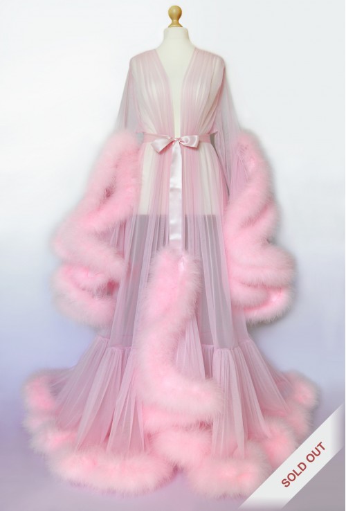 BEAUTIFUL PINK MARABOU FEATHER DRESSING GOWN FOR WOMEN. The best Valentine's Day Gift idea for women.