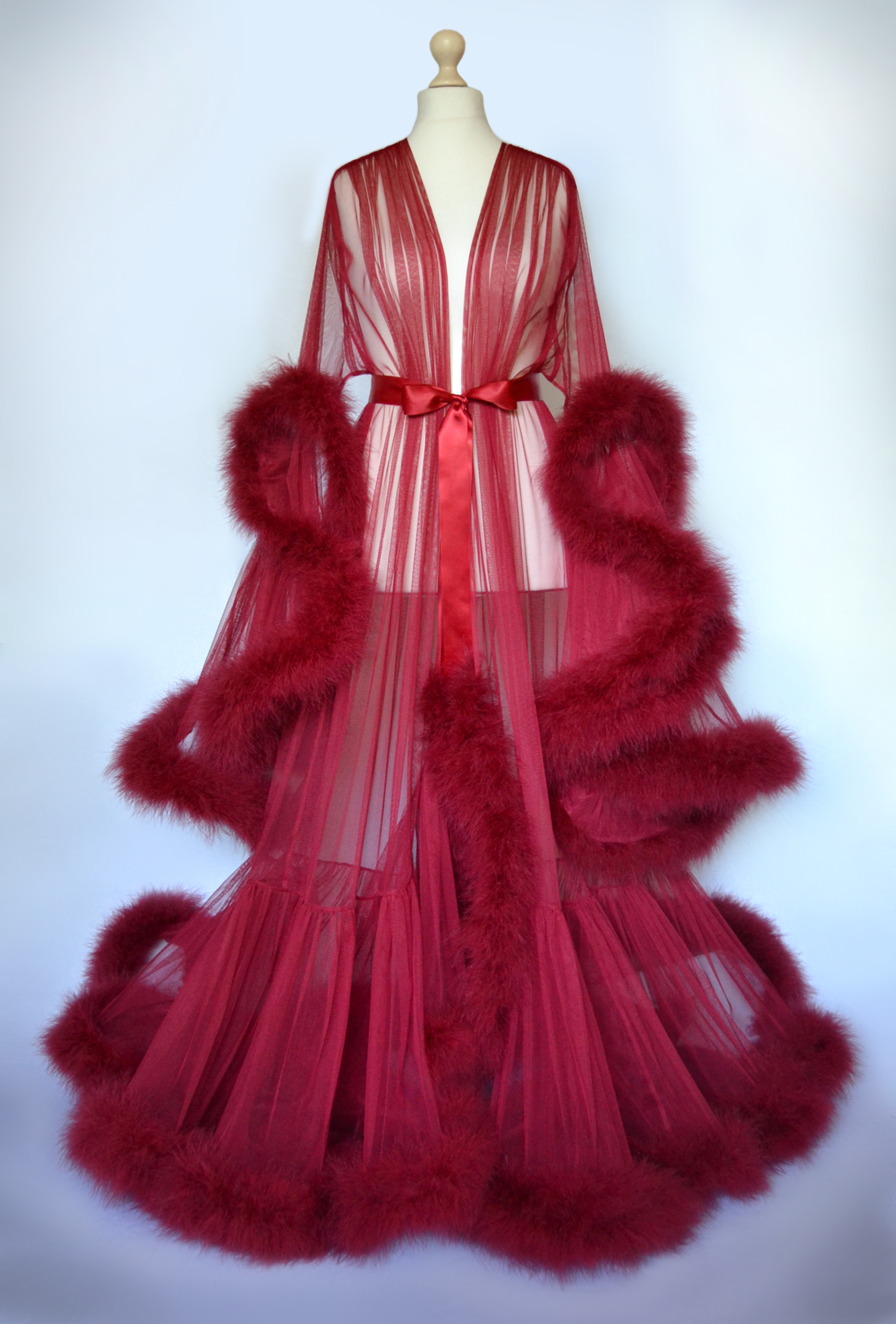 Red Feather Robe, Luxury Exclusive Sexy Lingerie